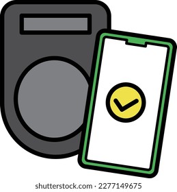 Illustration of paying by holding a light green smartphone over a card reader