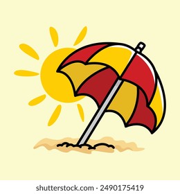 Illustration of Payung Vector Cartoon on the Coast in Summer