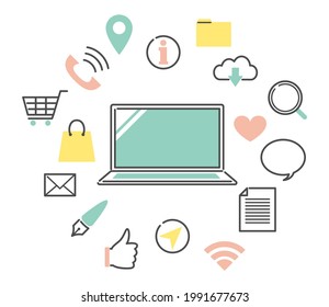 illustration of pc and icons