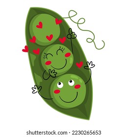 Illustration of a pea pod with some cute peas inside