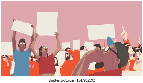Illustration of peaceful crowd protest in color