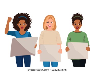 Illustration of peaceful crowd protest. Vector illustration. Isolated on a white background.