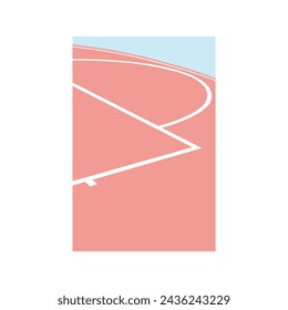 Illustration of peaceful nostalgic seaside tennis court, pastel modern minimalist - vintage style background illustration. Pink and blue. Woman's court. Sport. Poster.