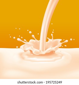 Illustration of peach or apricot yoghurt pouring with splashes