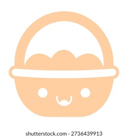 Illustration of a peach basket with a smiling face and handle