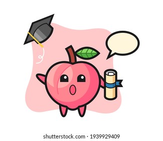 Illustration of peach cartoon throwing the hat at graduation