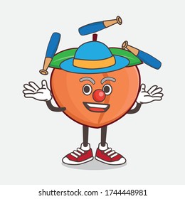 An illustration of Peach Fruit cartoon mascot character play Juggling