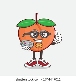 An illustration of Peach Fruit cartoon mascot character as attractive gamer