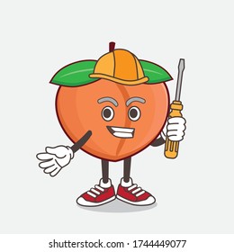 An illustration of Peach Fruit cartoon mascot character as smart technician