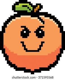 An illustration of a peach looking evil in an 8-bit cartoon style.