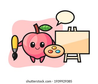 Illustration of peach mascot as a painter