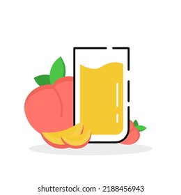 illustration of peach with slices of fresh peach and peach juice in a simple and attractive glass. suitable for vitamin products, peach juice packaging and many more