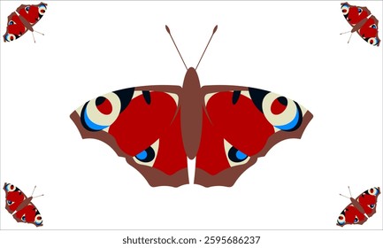 Illustration of Peacock Butterfly (Aglais io). French Name : Paon-du-jour