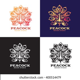 Illustration peacock, logo design.