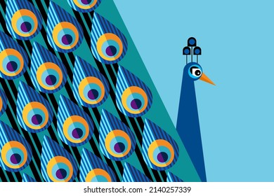 Illustration of a peacock with spreaded feather