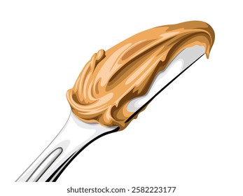 Illustration of peanut butter on a spread knife, isolated on white background,