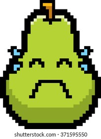 An illustration of a pear crying in an 8-bit cartoon style.