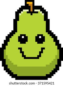 An illustration of a pear smiling in an 8-bit cartoon style.