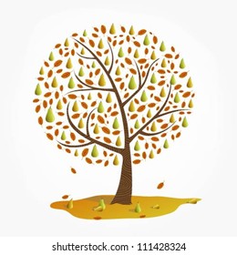 Illustration of a pear tree in the fall