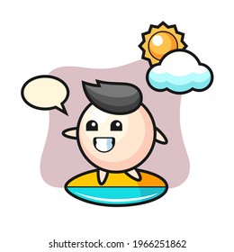 Illustration of pearl cartoon do surfing on the beach, cute style design for t shirt, sticker, logo element