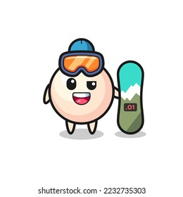 Illustration of pearl character with snowboarding style , cute style design for t shirt, sticker, logo element