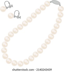 Illustration of pearl necklace and earrings