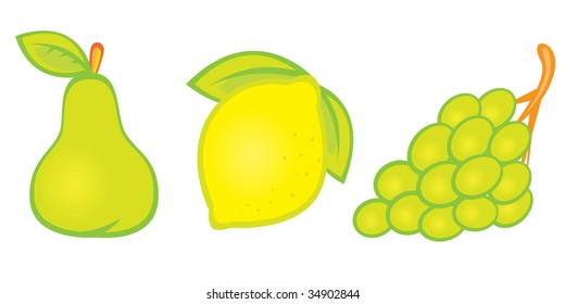 Illustration of pear,lemon and grapes