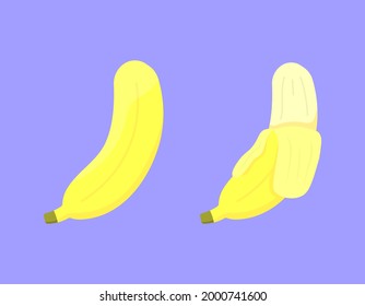 illustration of a peeled and unpeeled banana. food and fruit. flat cartoon style. vector design