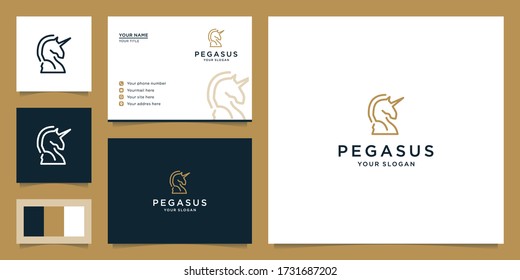 illustration of Pegasus logo with outline, chess, luxury and elegant horse. Design logos, icons and business cards. Premium vector.