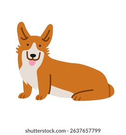 Illustration of Pembroke Welsh Corgi dog. It can be used for pet-related marketing materials, educational content about breeds, prints, cards etc. Vector illustration isolated on white background.