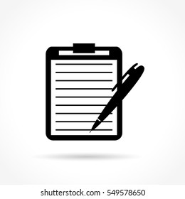 Illustration of pen with note pad icon