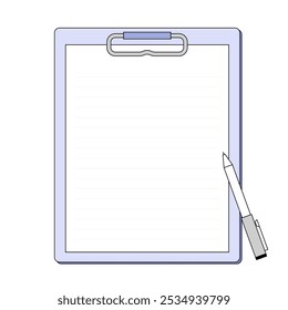 Ilustração de uma caneta em uma área de transferência. Quadro com espaço de cópia para texto.