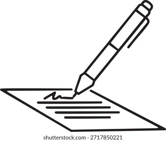 Ilustración de una pluma que firma un documento.