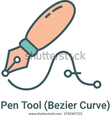 Illustration of a pen tool creating a Bezier curve, symbolizing graphic design and digital artistry.
