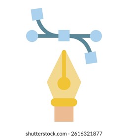 An illustration of a pen tool icon with a vector path, representing design and editing in graphic design software. Suitable for websites, apps