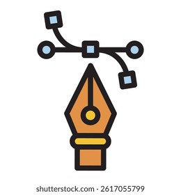 An illustration of a pen tool icon with a vector path, representing design and editing in graphic design software. Suitable for websites, apps.