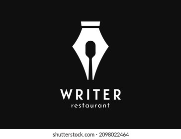 Illustration Pen Write Writing Author Creator with Spoon Cutlery Dishware Restaurant logo design vector