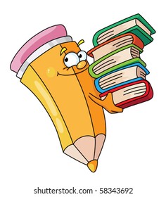 Illustration of a pencil with books