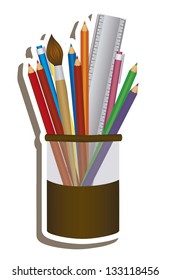 Illustration of pencil case, school supplies, vector illustration