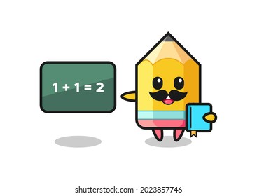 Illustration of pencil character as a teacher , cute style design for t shirt, sticker, logo element