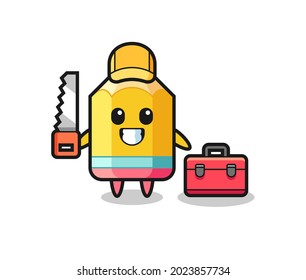 Illustration of pencil character as a woodworker , cute style design for t shirt, sticker, logo element