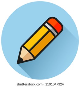 Illustration of pencil circle blue flat icon