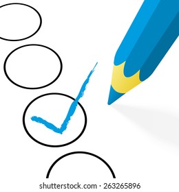 illustration of pencil colored blue drawing a hook
