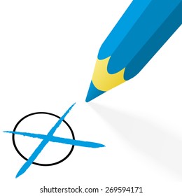 illustration of pencil colored blue drawing a cross