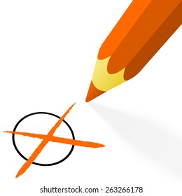 illustration of pencil colored orange drawing a cross
