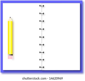 Illustration of a pencil on an open notebook ready for your own text.