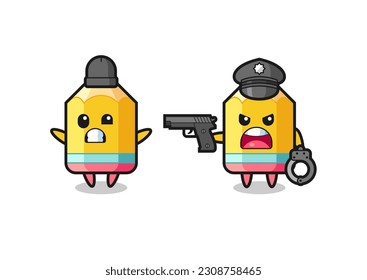 illustration of pencil robber with hands up pose caught by police , cute style design for t shirt, sticker, logo element