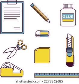 illustration, pencil, vector, design, icon, graphic, set, paper, concept, stationary, school, ruler, education, art, flat, outline, computer, line, eraser, pen, drawing, symbol, geometry, plant, layou