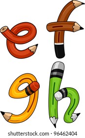 Illustration of Pencils Shaped Like Letters of the Alphabet