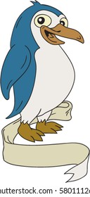 Illustration of a Penguin an aquatic, flightless birds viewed from the side set on isolated white background with ribbon scroll done in cartoon style. 